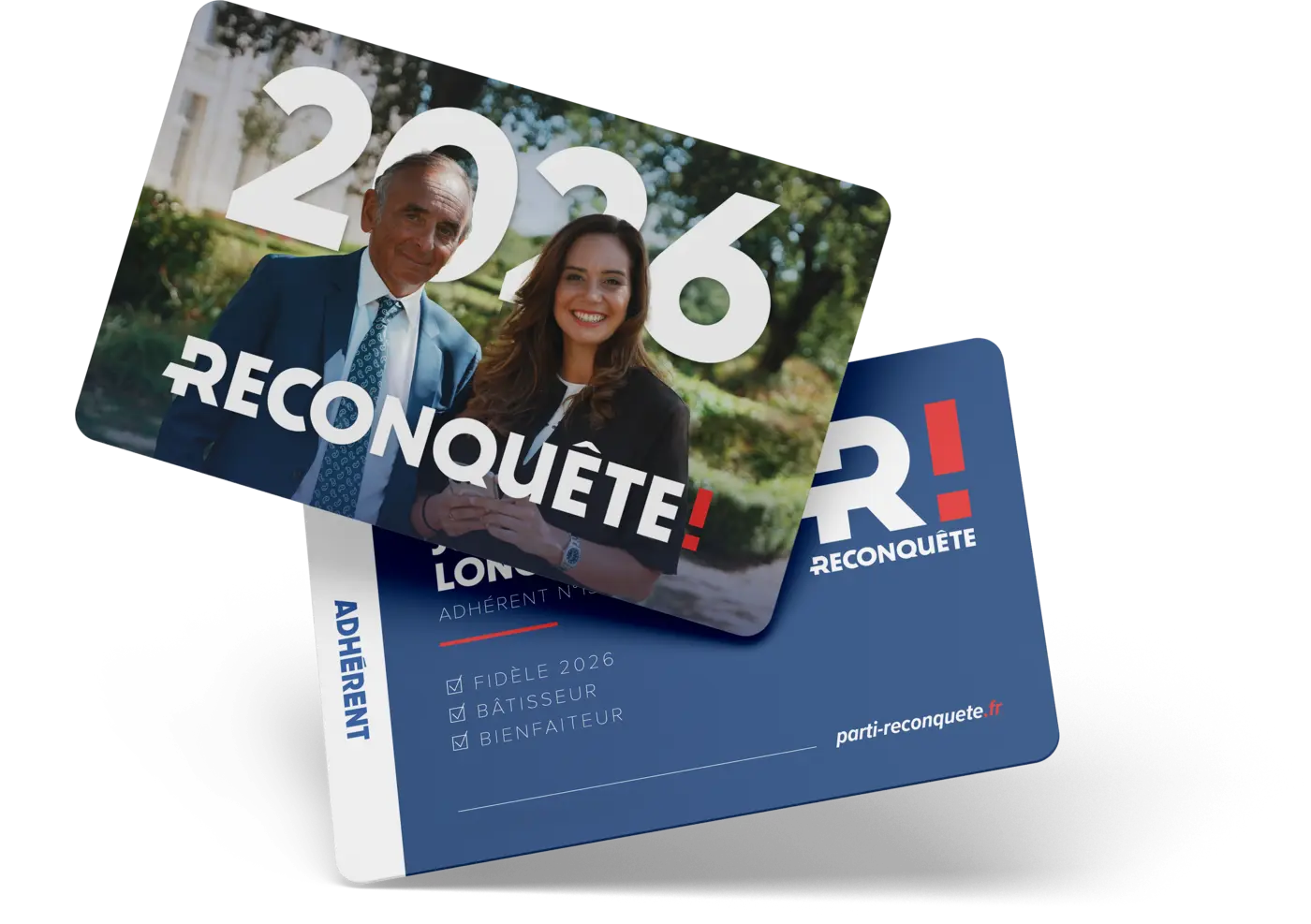 La carte d’adhérent Reconquête 2026, recto et verso